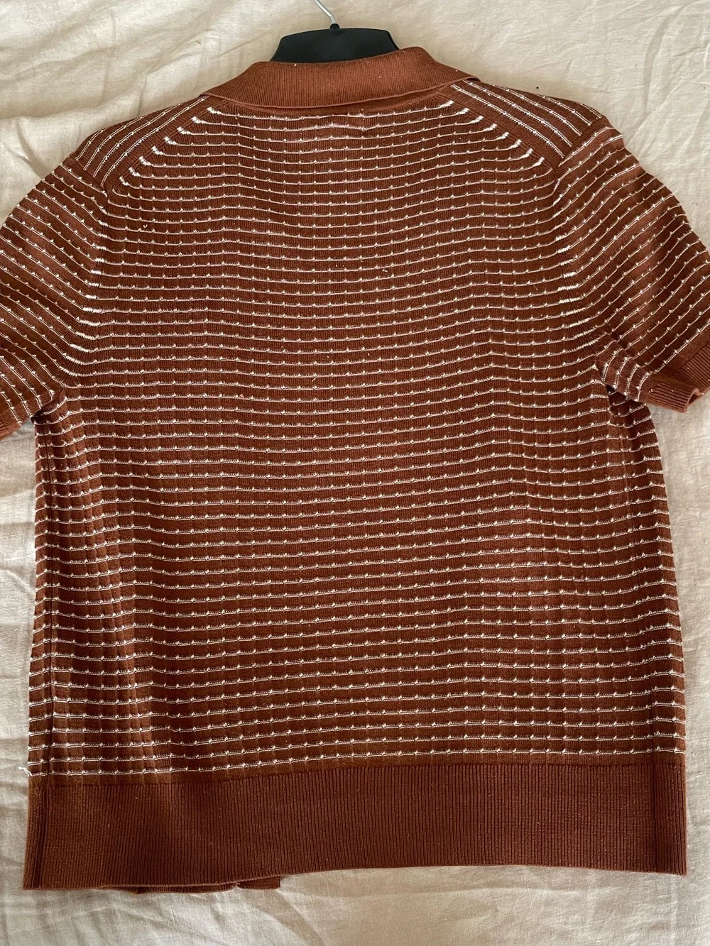 Banana Republic Men's Rust and White Striped Short-Sleeve Knit Shirt